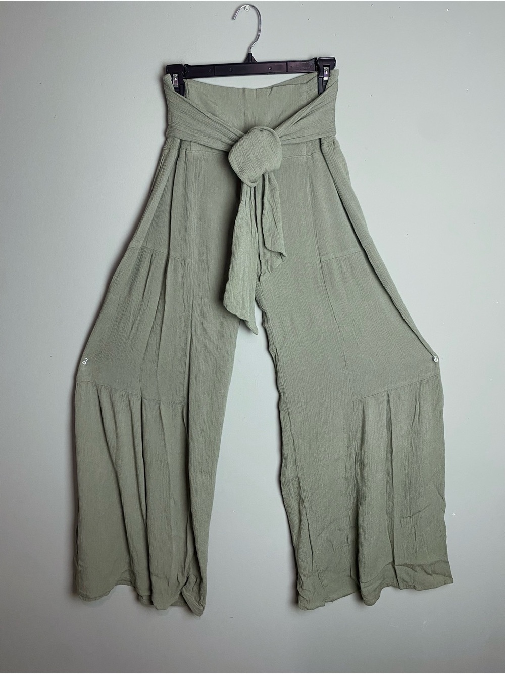 Rewash Sage Green Wide-Leg Tie Waist Pants